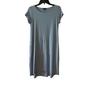 Eileen Fisher T Shirt Pocket Dress Vicose  Size Small Blue Hi Low Crew Neck